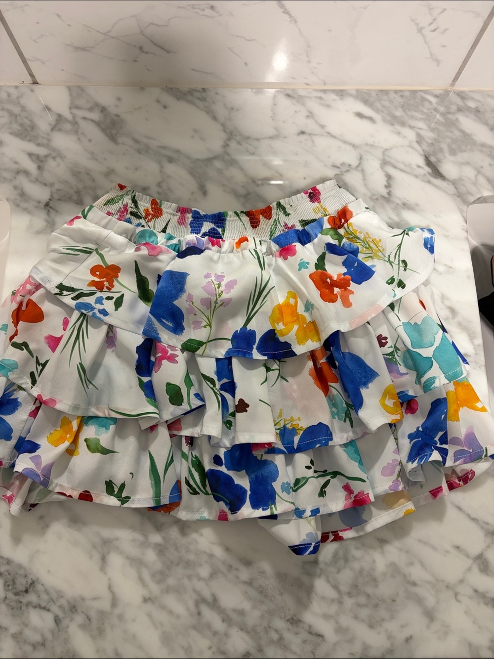 White Floral Ruffle Tiered Skirt - Multi